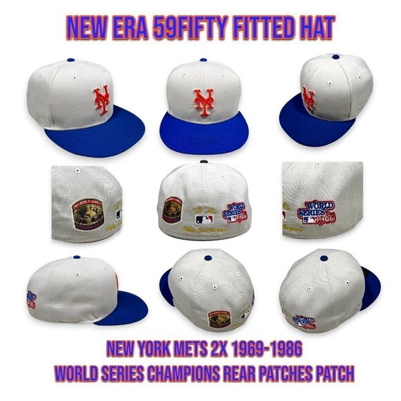 New Era New York Mets 59FIFTY Fitted Hat 2X WS Champs 1969-1986 Rear Patch 7 5/8